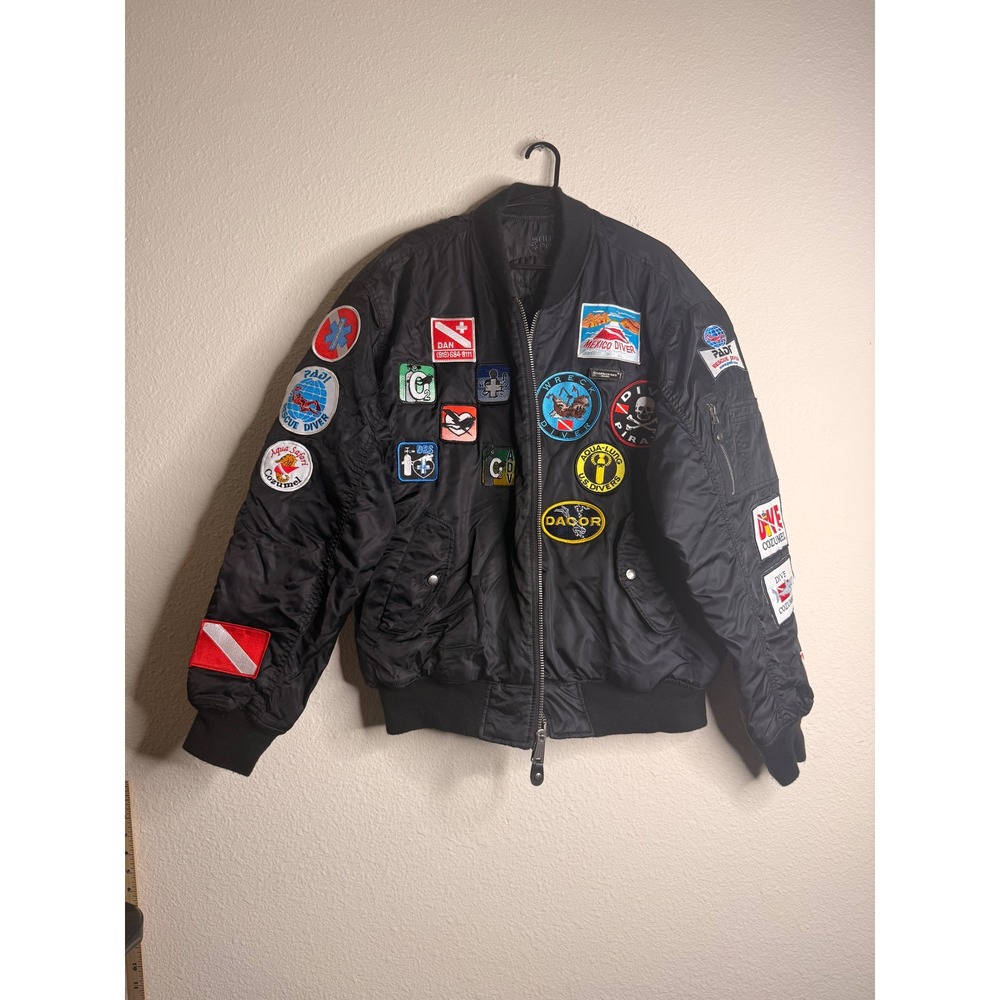 Southpole Black Bomber Jacket L Vintage Y2K Scuba Diving Patch Streetwear Coat